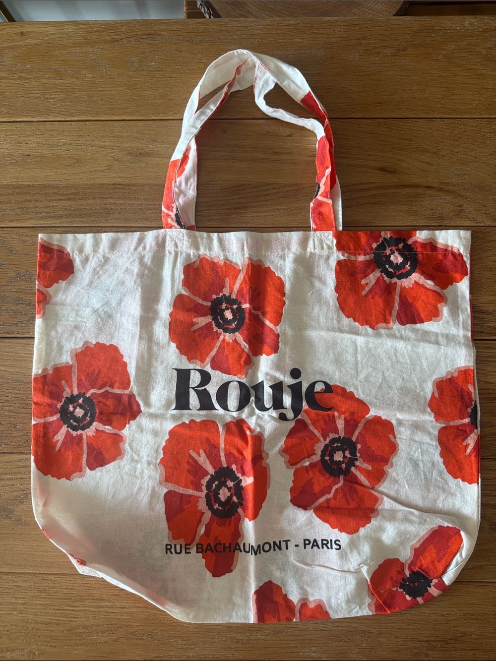 Rouje Ivory Canvas Tote with Red Floral Poppies